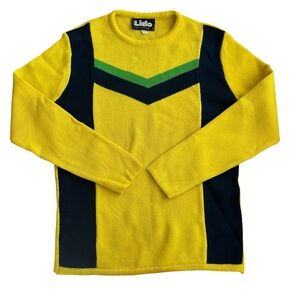 ✨ Vintage Lido of California Yellow Blue  Colorblock Knit Retro 70s Sweater SZ M